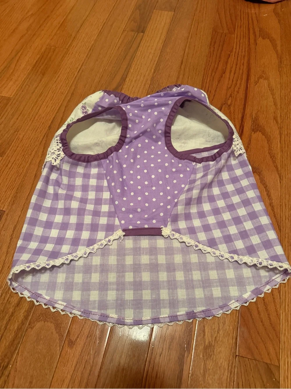 Lavender Gingham & Floral Lace Custom Dog dress with Corgis in mind